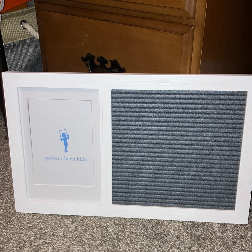POTTERY BARN White & Gray Letter Board With 5 X 7 Photo Frame